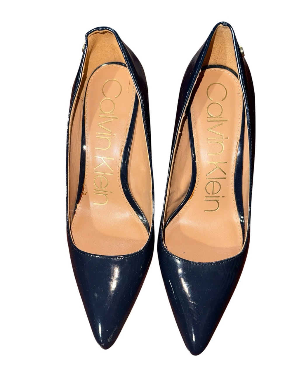 Calvin Klein Navy Patent Pointed Toe Pumps
